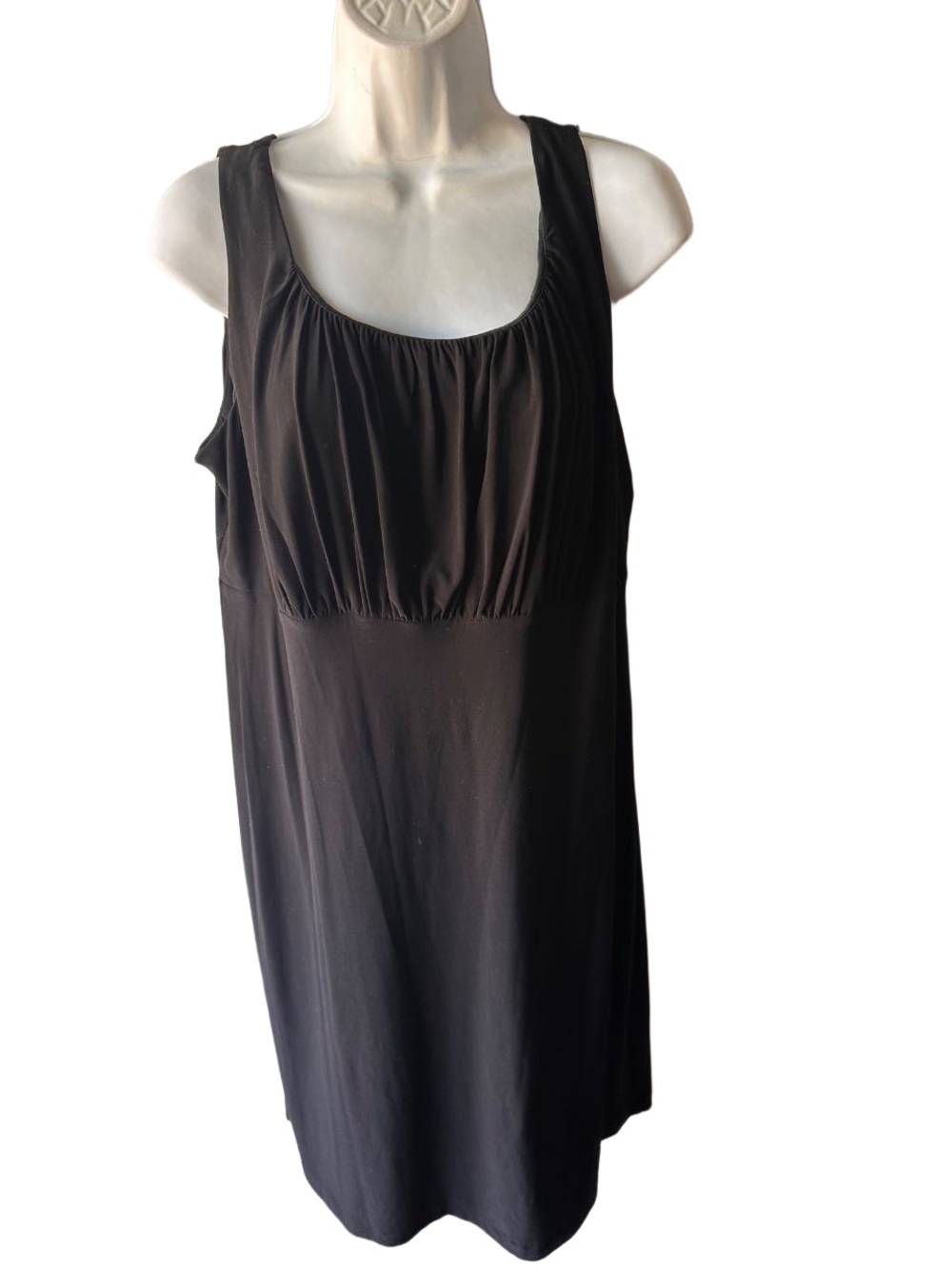 Lane Bryant Black Tank Dress 14/16 Sleeveless Ruched Neckline LBD Plus Size